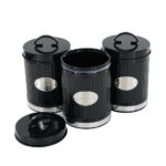 Tea, Coffee & Sugar Canisters Set of 3 Pcs Black Silver