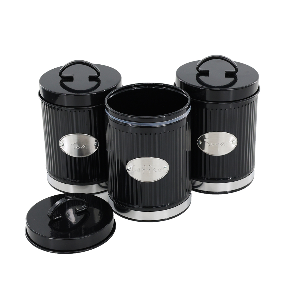 OSM-2405-3 Tea, Coffee & Sugar Canisters Set of 3 Pcs Black Silver - Image 1