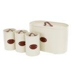 Metal Bread Bin With Tea, Coffee & Sugar Canisters Set of 4 Pcs Off White