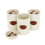 Metal Bread Bin With Tea, Coffee & Sugar Canisters Set of 4 Pcs Off White - Image 2