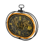Vintage Oval Wooden Body Metal Shield Clock with World Map & Gears - Image 2