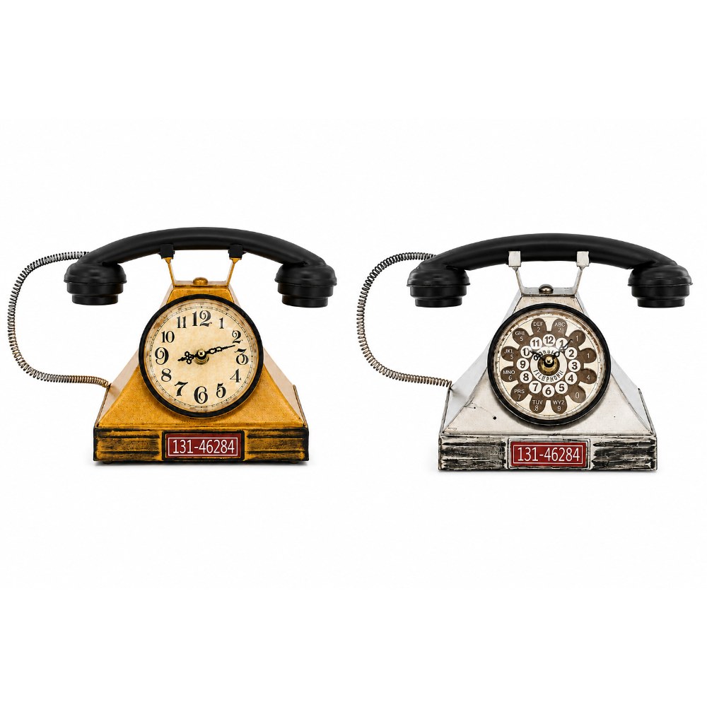 OSM-2432-SY Rustic Metal Telephone Shaped Table Clock - Image 1