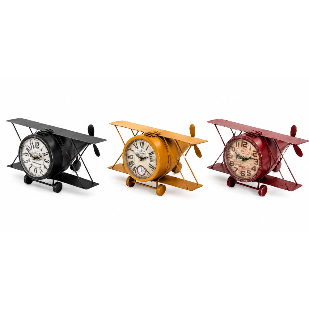 OSM-2435-RYB Classic Airplane Metal Table Clock Assorted Colors - Image 1