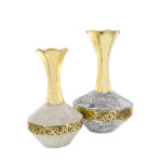 Rustic Gold Metal Decorative Vase White Black Pattern - Image 3