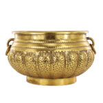 Vintage Hand-Engraved Floral Metal Planter  Gold Set of 2 Pcs