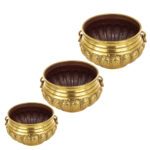 Vintage Hand-Engraved Floral Metal Planter  Gold Set of 2 Pcs - Image 2