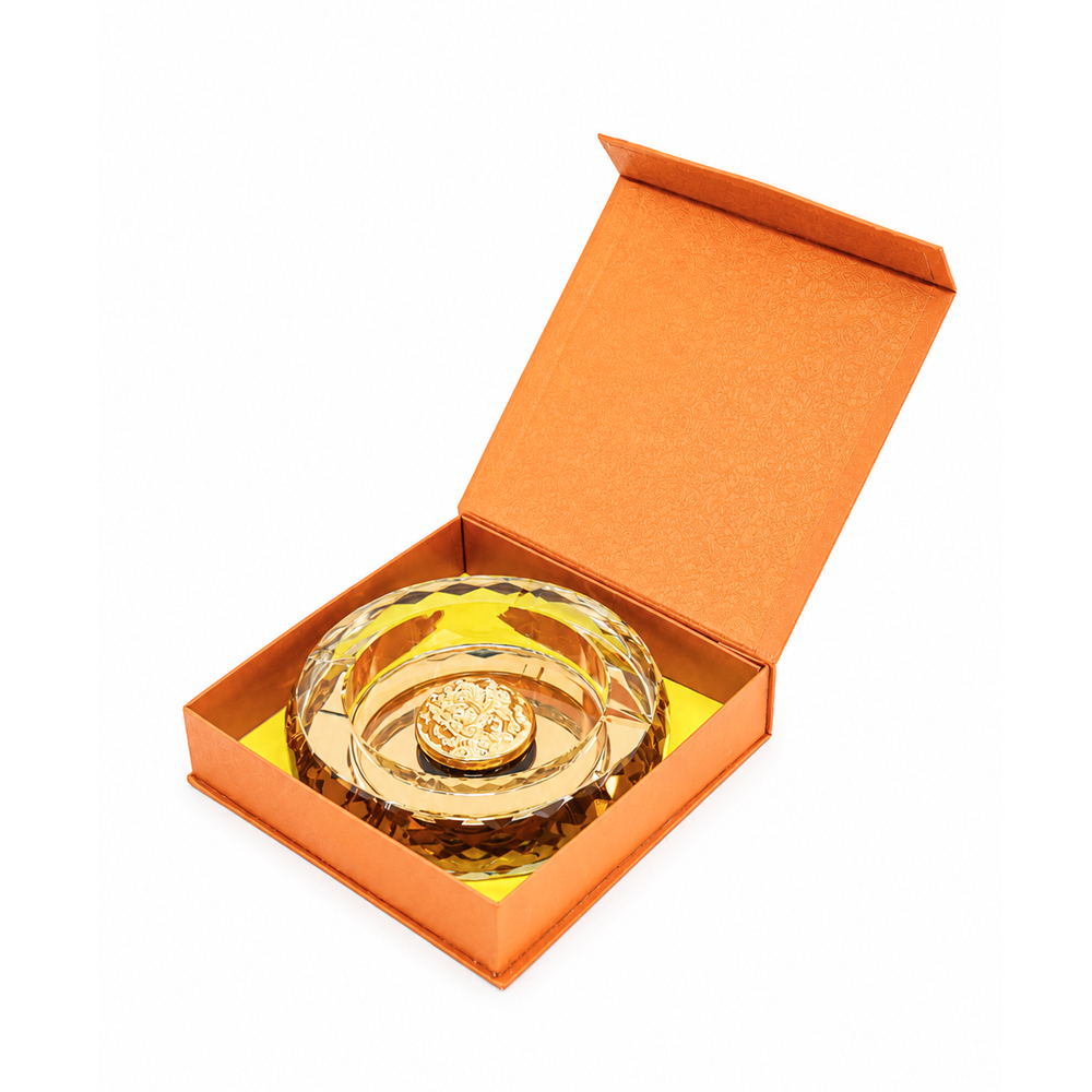 OSM-2525-1 CRYSTAL ASH TRAY ROUND (GOLD) WITH GOLD FLOWER 170 - Image 1