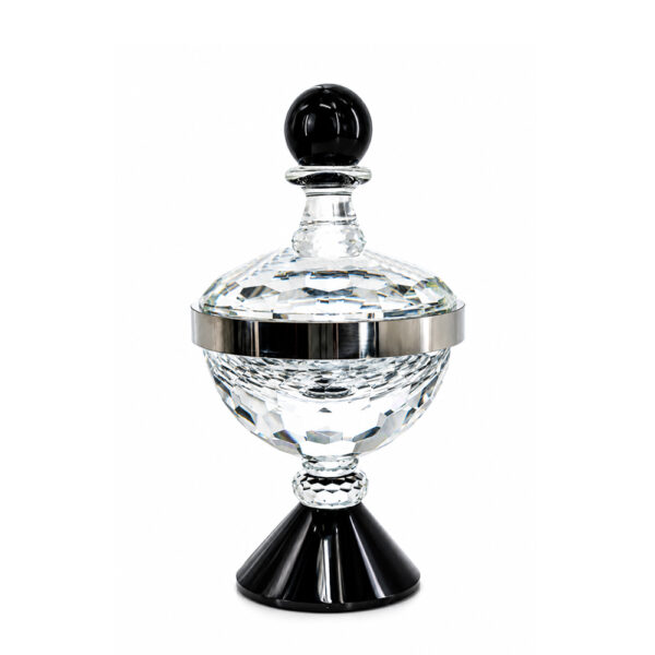 CRYSTAL DIAMOND SHAPE BOWL WITH LID (BLACK BASE)