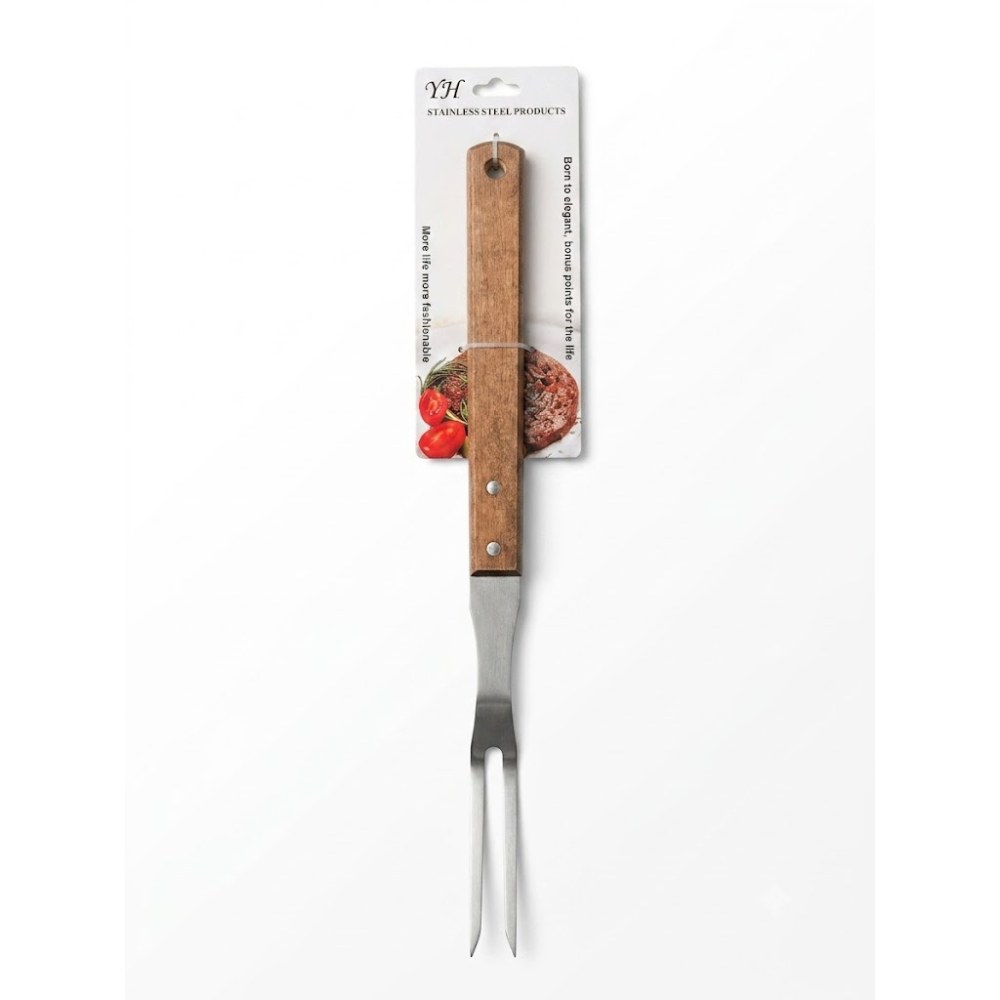 AT-1613-1 Premium Stainless Steel BBQ Meat Fork with Wooden Handle - Image 1