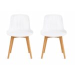 Plastic Dining Chair with Wooden Legs Set Of 2 – White