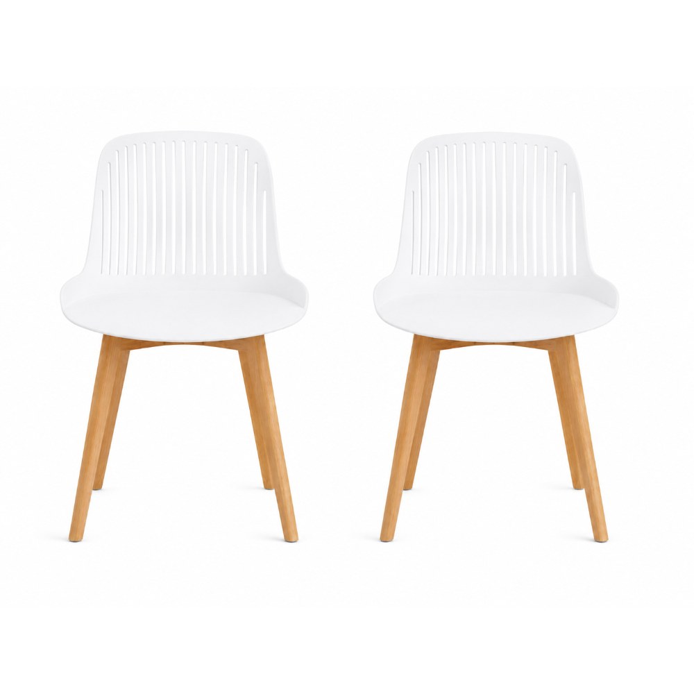 BDL-032-1 Plastic Dining Chair with Wooden Legs Set Of 2 – White - Image 1