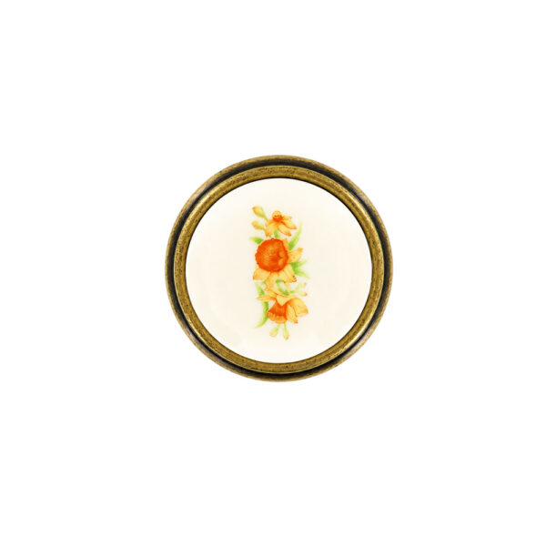 Vintage Floral Porcelain Knob Bronze 27×35mm