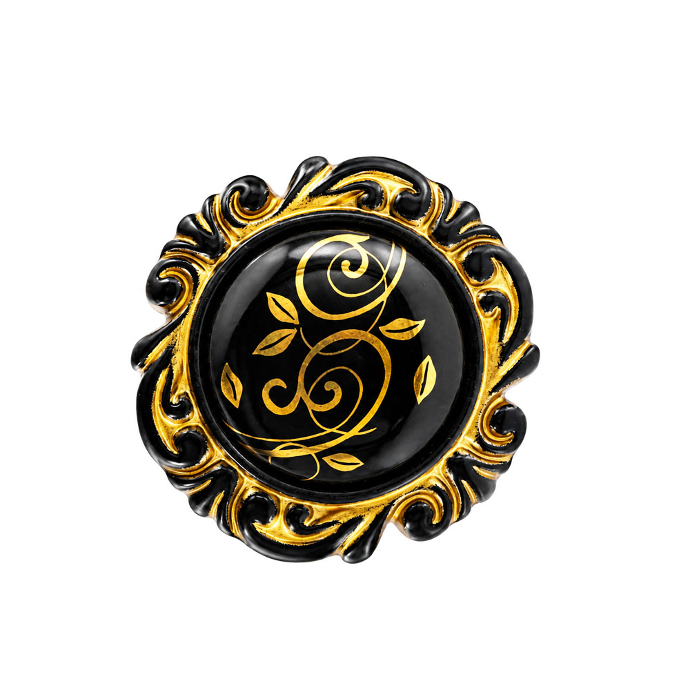 ITS-477-1 Royal Black Porcelain Knob with Gold Patina – 26 × 45mm - Image 1