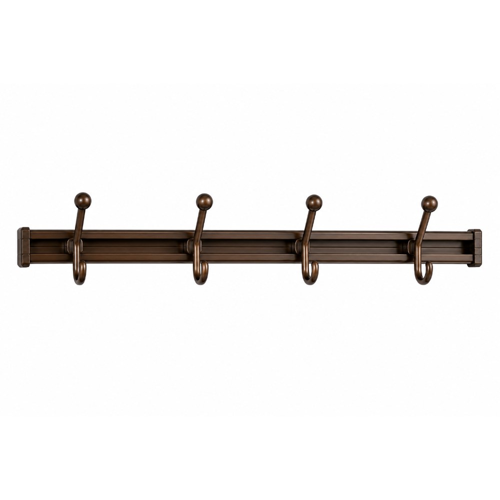 Kat-204-3 Aluminum Sliding Hook Rail with 4 Hooks – Bronze | 2ft - Image 1