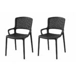 Modern Armrest Dining Chair Set Of 2 - Black