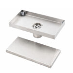 Linear Shower Drain With Anti-Odor Valve Flat Grate Brushed Finish SS 10 x 20cm - Image 3