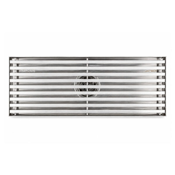 Linear Shower Drain With Anti-Odor Valve Bars Grate Brushed Finish SS 10 x 30cm