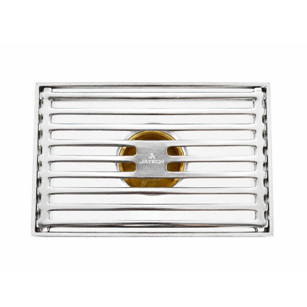 Shower Drain With Anti-Odor Valve Grid Grate Brushed Finish SS 10 x 15cm