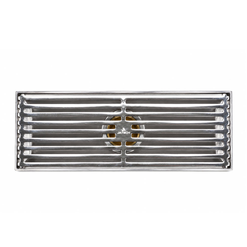 JTC-8107-1 Linear Shower Drain With Anti-Odor Valve Grid Grate Brushed Finish SS 10 x 30cm - Image 1