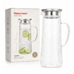 Vertical Stripe Glass Pitcher with Stainless Steel Lid – 1.13L - Image 2