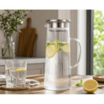 Vertical Stripe Glass Pitcher with Stainless Steel Lid – 1.13L - Image 3