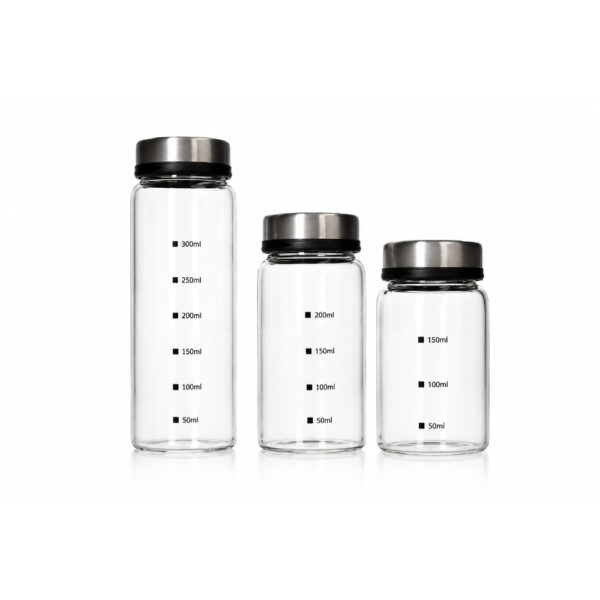 Glass Spice Jar Set with Stainless Steel Lids 3pcs