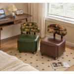 Upholstered Rolling Accent Chair with Floral Backrest - Image 3
