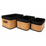 Set of 3 Bamboo-Style Storage Baskets with Black Fabric Lining