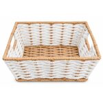 Set of 2 White and Natural Woven Rectangular Storage Baskets