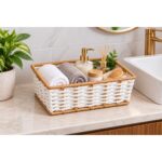 Set of 2 White and Natural Woven Rectangular Storage Baskets - Image 2