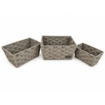 Set of 3 Grey Woven Rectangular Storage Baskets