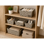 Set of 3 Grey Woven Rectangular Storage Baskets - Image 2