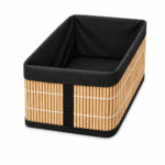 Set of 3 Bamboo Slat Storage Baskets with Black Fabric Lining - Image 2