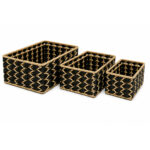 Set of 3 Black and Natural Rope-Woven Storage Baskets