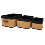 Set of 3 Natural Woven Storage Baskets with Black Fabric Lining