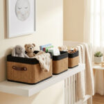Set of 3 Natural Woven Storage Baskets with Black Fabric Lining - Image 4