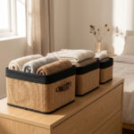 Set of 3 Natural Woven Storage Baskets with Black Fabric Lining - Image 2