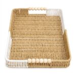 Rectangular Woven Basket with Decorative Bead Handles - Set of 3 - Image 4
