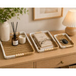 Rectangular Woven Basket with Decorative Bead Handles - Set of 3 - Image 5