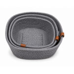 Rope Storage Baskets with Accent Tabs Grey - Set of 3