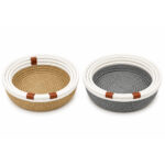 Round Woven Rope Storage Basket with White Rim Set of 3