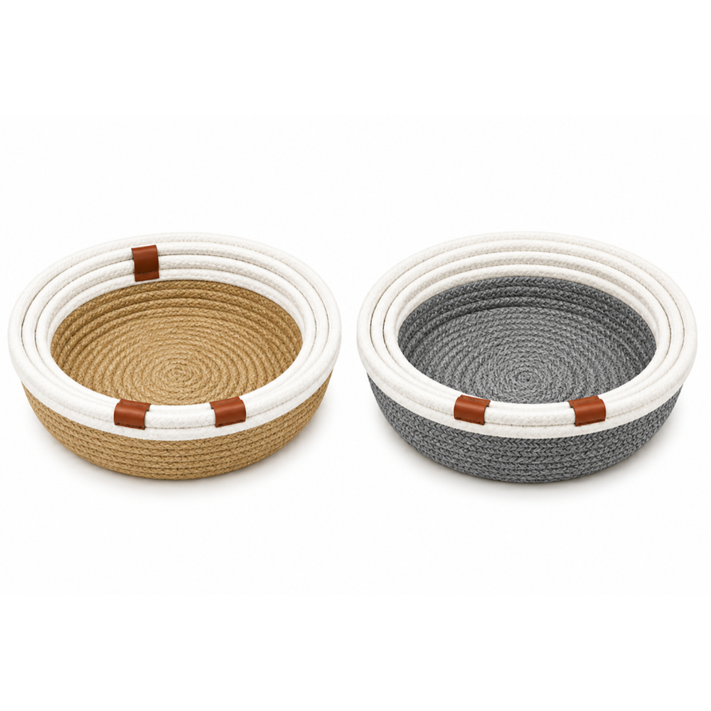 OSM-2553-2 Round Woven Rope Storage Basket with White Rim Set of 3 - Image 1
