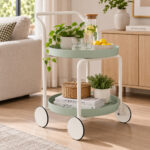 2-Tier Round Rolling Utility Cart - Sage Green - Image 2
