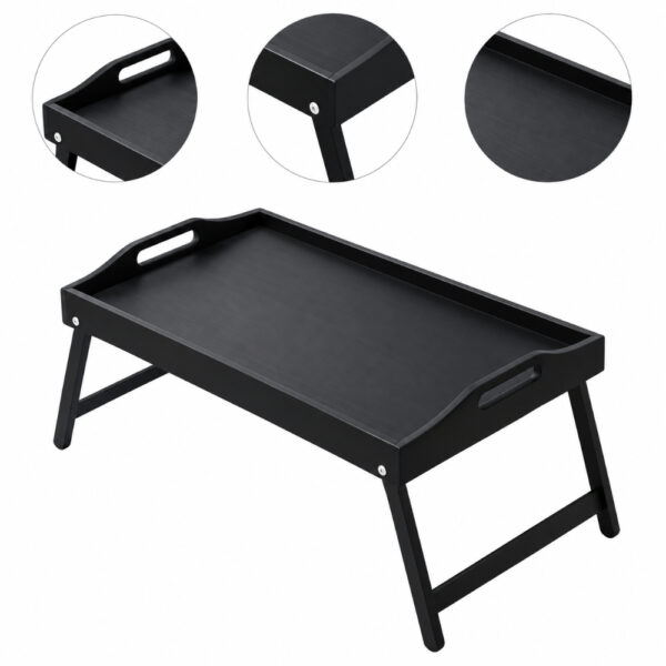 Black Bamboo Folding Bed & Laptop Tray Table - 50 x 30 cm