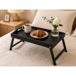 Black Bamboo Folding Bed & Laptop Tray Table - 50 x 30 cm - Image 2