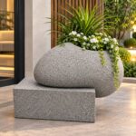 Pebble-Shaped Decorative Planter with Square Base - Small - Image 2