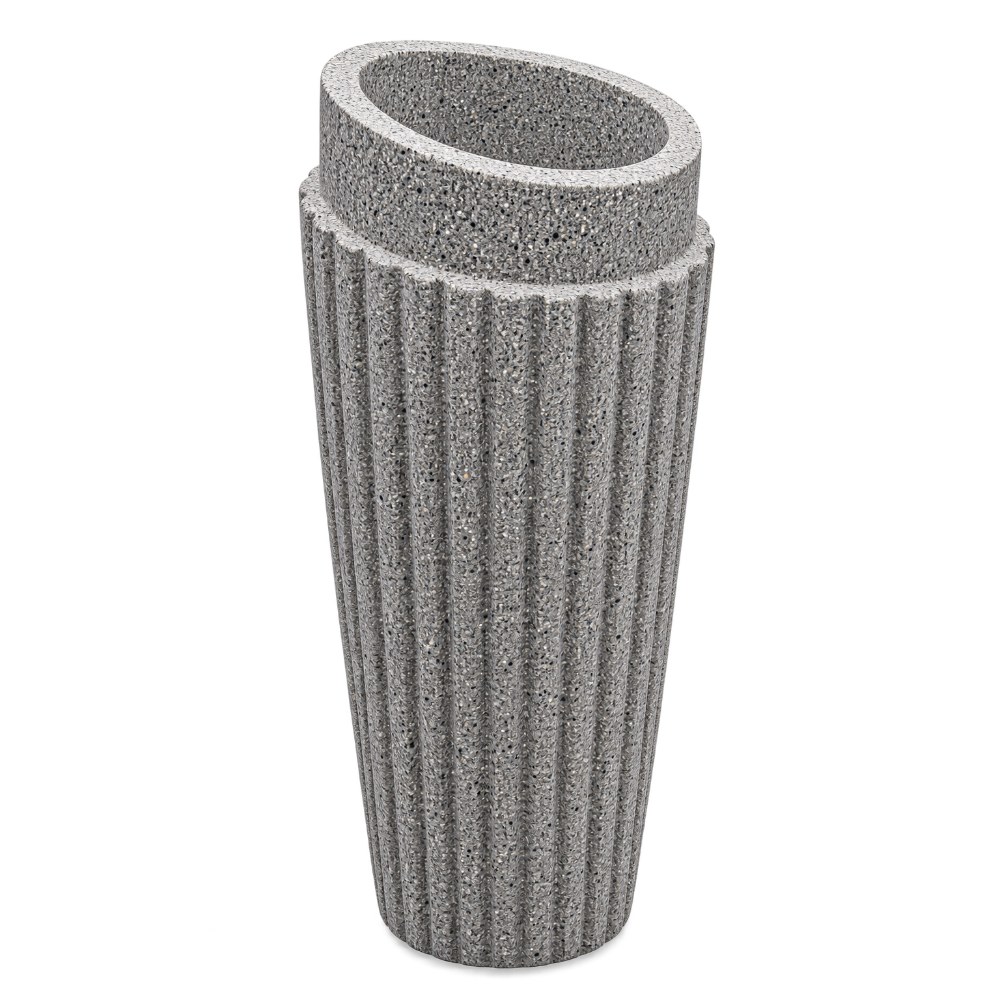 OSM-2599-3 Tall Ribbed Cylinder Planters Grey Stone Finish - Large - Image 1