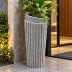 Tall Ribbed Cylinder Planters Grey Stone Finish - Large - Image 2