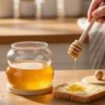 Glass Honey Dispenser with Wooden Lid, Dipper and Base - Image 4