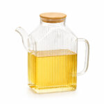 Rectangular Ribbed Glass Oil Dispenser with Wooden Lid